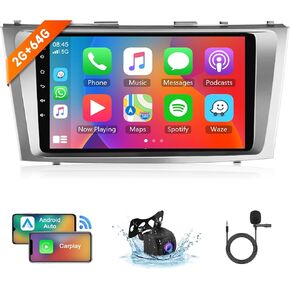 2G+64G 8 Core Android Car Stereo for Toyota Camry 2006-2011,Car Radio Wireless Carplay Android Auto 9'' Head Unit Touch Screen Bluetooth GPS Navigation FM/RDS WiFi AHD Backup Camera Mic