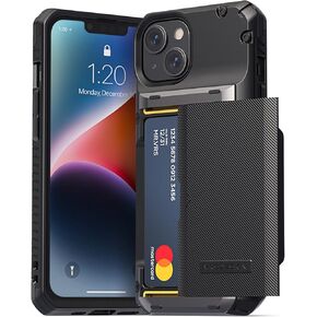 VRS DESIGN Damda Glide Pro Phone Case for iPhone 14, Sturdy Semi Auto Wallet [4 Cards] Case Compatible for iPhone 14 (2022) (Groove Black)