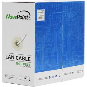 NavePoint Cat6 Riser (CMR), 1000ft, Black, Solid Bare Copper Bulk Ethernet Cable, 550MHz, 23AWG 4 Pair, Unshielded Twisted Pair (UTP)