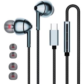 USB C Headphones for Samsung Galaxy S23 FE S22 S21 S20 A53 A54 Wired Earbuds in-Ear Type C Earphone with Microphone Volume Control Bass Stereo Noise Canceling for iPhone 15 Pro Max Pixel 6 7 8 5