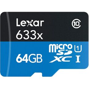 Lexar 64GB High-Performance UHS-I Class 10 A1 U3 V30 633x microSDXC Memory Card, 95MB/s Read