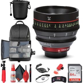 عدسة سينما CN-E مقاس 24 مم T1.5 LF من Canon (حامل EF) (6569B001) + حقيبة ظهر + بطاقة سعة 64 جيجابايت + حقيبة عدسة + قارئ بطاقات + حامل ثلاثي القوائم مرن + محفظة ذاكرة + حافظة للأغطية + طقم تنظيف + حزام يد + المزيد (متجددة)
