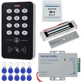 HFeng Cheap Access Control System Kit Set RFID Access Control Keypad Controller + 180KG/350lbs Electric Magnetic Lock + Power Supply + 10pcs RFID Keychains Cards for Door Entry System