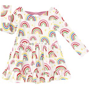 Baby Girl Bodysuit Dress Long Sleeve Romper Infant Outfit Skirt Cool One Piece Clothes, Viscose Made from Bamboo Rainbow 3-6 Months