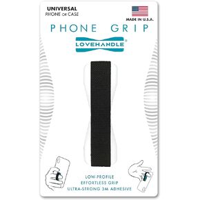 LOVEHANDLE Phone Grip for Most Smartphones and Mini Tablets, Black Elastic Strap with White Base, LH-01White
