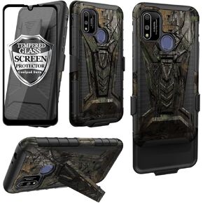 Ailiber Compatible with Coolpad SUVA Case, Coolpad SUVA(Boost Mobile) Case Holster with Screen Protector, Swivel Belt Clip Holster with Kickstand, Heavy Duty Full Body Shockproof Cover for SUVA-Camo
