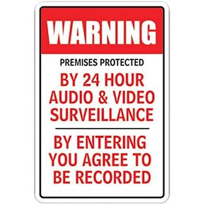 Premises Protected by 24H Audio & Video Decal Surveillance Camera | Indoor/Outdoor | 7" Tall | Security Decal Office Warning Decal, Office, Business | SignMission