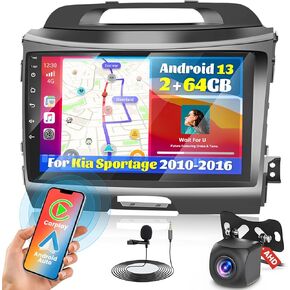 Fuluku【for Kia Sportage 2010-2016】 2+32G Car Stereo with Wireless Carplay Android Auto, 9" Touch Screen Radio Dash Kit GPS Navigation WiFi Bluetooth SWC Mirror Link, MIC Backup Camera