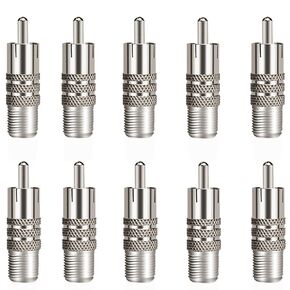 10 Pack F Type Female to RCA Male Coaxial Cable Adapter, Straight Coupler Adapter Connector for Video Audio (Nickel Plated)