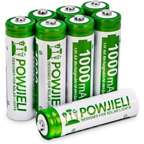 Ni-MH AA Rechargeable Batteries, 1.2v 1000mAh Pre-Charged Double A Batteries for Outdoor Solar Lights, String Light, Lawn Lamps (Pack of 8)