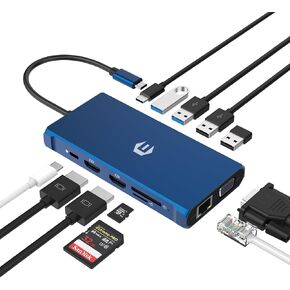 HOPDAY USB C Hub 12 Ports - Multiport Docking Station with 4K HDMI, VGA, Ethernet, 100W PD, 4 USB, and SD/TF Card Reader for Laptop and Type C Devices