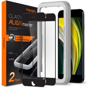 Spigen Tempered Glass Screen Protector [GlasTR AlignMaster] Designed for iPhone SE 3 (2022) / iPhone SE 2 (2020) / iPhone 8 / iPhone 7- (2 Pack)