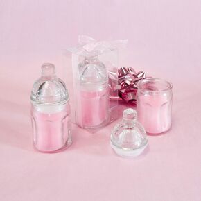 Baby Keepsake - Set of 12 Girl Glass Baby Bottle Scented Candle - Pink