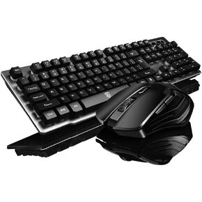 Keyboard and Mouse Combo,2.4G Wireless Mechanical Hand Feel Ergonomic Multimedia Gaming Keyboard +1600DPI Optical Mouse+Mice Pad for Laptop PC Smart TV MacBook (Black)