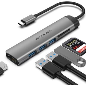 USB C Hub,YOCOWOCO USB C Splitter for MacBook Pro, 6 in 1 USBC to HDMI Multiport Adapter with 4K HDMI, 3 USB 3.0 Ports, SD/TF Card Reader, Hub Compatible with USB-C Laptops and Type C Devices