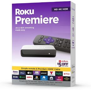 Roku 3920RW-SW Premiere | 4K/HDR Streaming Media Player Wi-Fi Enabled with Premium High Speed HDMI Cable and Simple Remote