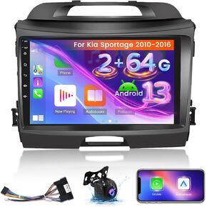 for Kia Sportage 2010-2016 Android 13 Car Stereo - [2+64G] 9 inch Touchscreen Sportage Headunit - Wireless CarPlay and Android Auto, WiFi/EQ/GPS/Mirror Link/SWC/28 UI Themes + AHD Backup Camera