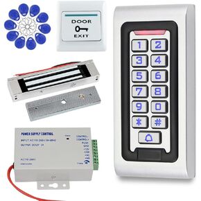 Outdoor IP68 Waterproof Access Control System Metal Plate Keypad +180KG/320lbs Electric Magnetic Lock + DC12V 3A Power Supply + 10pcs Keyfobs Tags Security System