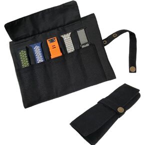 Watch Band Accessories,Smart Watch Band Protable Storage Bag Case Pouch Organizer-Compatible with Apple Watchbands, Garmin Watch Band, Samsung Watch Band etc -Cotton Canvas (Black)