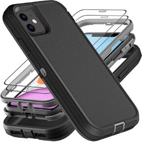for iPhone 11 Case, Military Grade 3 in 1 Heavy Duty Shockproof/Drop Proof/Dust Proof Case with 2Pcs Tempered Glass Screen Protector (Aqua Blue/Pink)