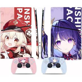 PS5 Slim Console Skin and Controller Skin Set | Klee Raiden Shogun | Matte Finish Vinyl Wrap Sticker Full Decal Skins | Compatible with Sony Playstation 5 Slim Disc Version