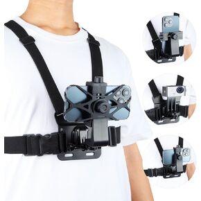 Phone Chest Mount Harness Strap Cell Phone Holder for Video Recording Action Camera POV/Bike/Kayak/Running/VLOG Suitable for iPhone/Hero 11/10/9/Insta 360 X2 X3/DJI (with Anti-Drop Net)