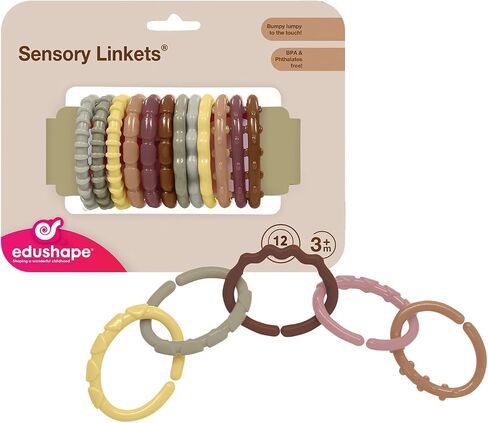 لعبة Edushape Sensory Linkets Boho Chic Baby، 12 قطعة - ألعاب ربط ملونة نابضة بالحياة وفريدة من نوعها - تعزز التطور الإدراكي، STEM، المهارات الحركية الدقيقة، الحواس اللمسية للأطفال من أي عمر in Kuwait