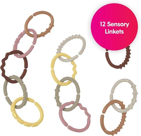لعبة Edushape Sensory Linkets Boho Chic Baby، 12 قطعة - ألعاب ربط ملونة نابضة بالحياة وفريدة من نوعها - تعزز التطور الإدراكي، STEM، المهارات الحركية الدقيقة، الحواس اللمسية للأطفال من أي عمر in Kuwait