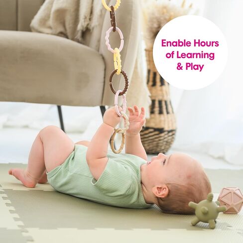 لعبة Edushape Sensory Linkets Boho Chic Baby، 12 قطعة - ألعاب ربط ملونة نابضة بالحياة وفريدة من نوعها - تعزز التطور الإدراكي، STEM، المهارات الحركية الدقيقة، الحواس اللمسية للأطفال من أي عمر in Kuwait