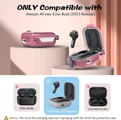 [Upgrade Lock] for Amazon All-New Echo Buds (2023 Release) Case Cover, PC Hard Clear Shell Protective Anti-Drop Lock Clip Shockproof with Keychain (Clear) in Saudi Arabia