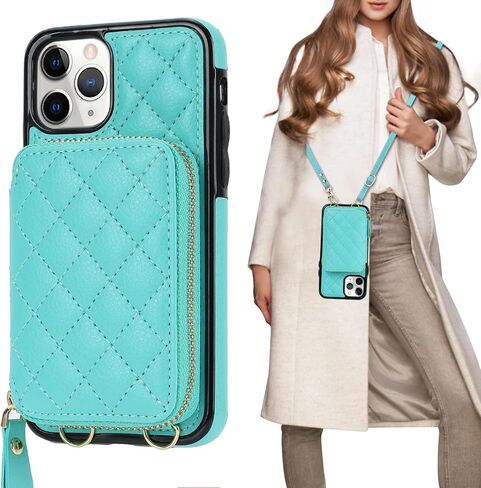 Bocasal Crossbody Wallet Case for iPhone 11 Pro, RFID Blocking PU Leather Zipper Handbag Purse Flip Cover, Kickstand Folio Case with Card Slots Holder Wrist Strap Lanyard 5.8 Inch (Black) in Saudi Arabia
