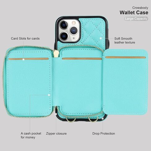 Bocasal Crossbody Wallet Case for iPhone 11 Pro, RFID Blocking PU Leather Zipper Handbag Purse Flip Cover, Kickstand Folio Case with Card Slots Holder Wrist Strap Lanyard 5.8 Inch (Black) in Saudi Arabia