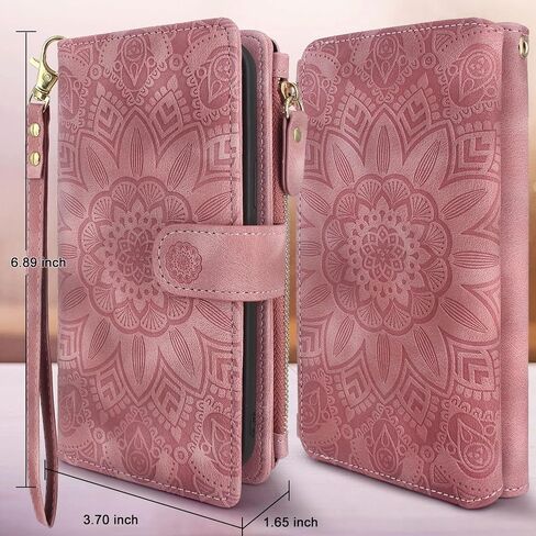 Harryshell Detachable Magnetic Zipper Wallet Leather Case Cash Pocket with 12 Card Slots Holder Wrist Strap for iPhone 8 Plus/iPhone 7 Plus / 6S Plus 5.5 Inch Floral Flower (Black) in Saudi Arabia