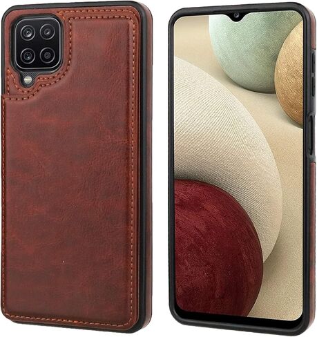 متوافق مع حافظة محفظة Samsung Galaxy A12 مع حامل بطاقات، وحافظة فتحات بطاقات بمسند من جلد البولي يوريثان، ومشبك مغناطيسي مزدوج وغطاء متين مقاوم للصدمات مقاس 6.5 بوصة (أسود) in Kuwait