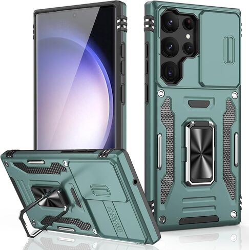 حافظة FUNMIKO لهاتف Samsung Galaxy S23 Ultra مع غطاء عدسة كاميرا منزلق - متوافق مع الشحن اللاسلكي - مسند مغناطيسي - حافظة هاتف واقية مقاومة للصدمات مقاس 6.8 بوصات للرجال والنساء والفتيات - أسود in Saudi Arabia