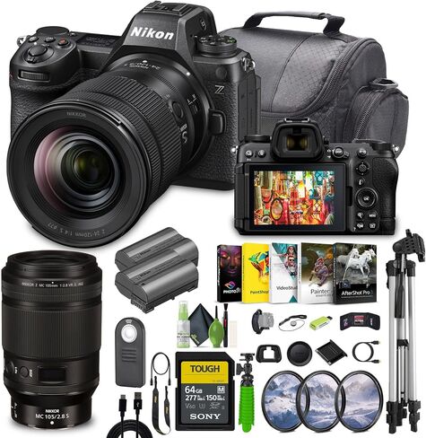 Nikon Z6III Mirrorless Camera with 24-120mm lens Bundle Kit with NIKKOR Z MC 105mm f/2.8 VR S Macro Lens + 64GB UHS-II SDXC Memory Card + Cleaning Kit + Camara Bag + Accessories (Renewed) in Saudi Arabia
