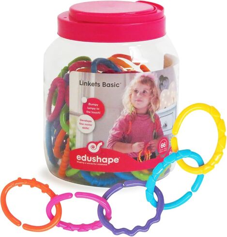 لعبة Edushape Sensory Linkets Boho Chic Baby، 12 قطعة - ألعاب ربط ملونة نابضة بالحياة وفريدة من نوعها - تعزز التطور الإدراكي، STEM، المهارات الحركية الدقيقة، الحواس اللمسية للأطفال من أي عمر in Kuwait
