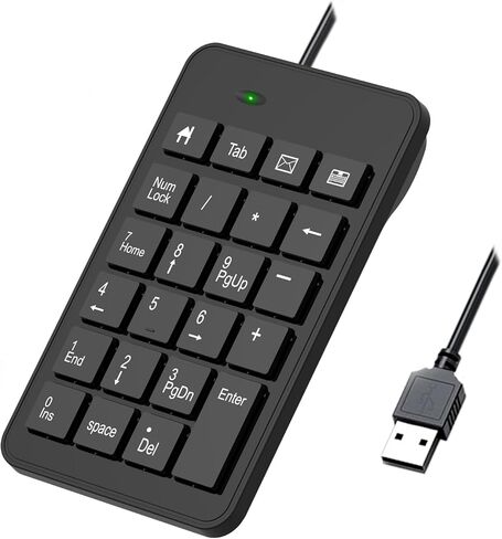 لوحة أرقام سلكية، 23 مفتاحًا لوحة مفاتيح رقمية نسخة مطورة من 10 مفاتيح USB لوحة مفاتيح المحاسبة المالية Numpad لأجهزة الكمبيوتر المحمول والكمبيوتر المكتبي - أسود in Kuwait