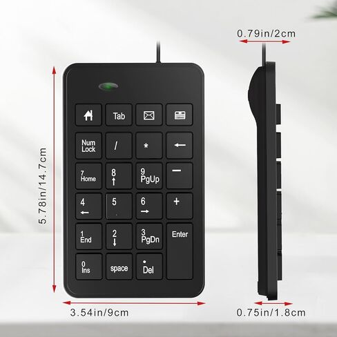 لوحة أرقام سلكية، 23 مفتاحًا لوحة مفاتيح رقمية نسخة مطورة من 10 مفاتيح USB لوحة مفاتيح المحاسبة المالية Numpad لأجهزة الكمبيوتر المحمول والكمبيوتر المكتبي - أسود in Kuwait