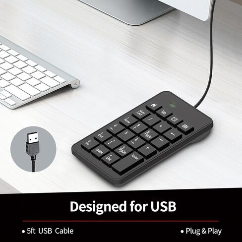 لوحة أرقام سلكية، 23 مفتاحًا لوحة مفاتيح رقمية نسخة مطورة من 10 مفاتيح USB لوحة مفاتيح المحاسبة المالية Numpad لأجهزة الكمبيوتر المحمول والكمبيوتر المكتبي - أسود in Kuwait