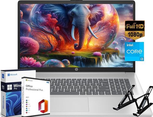 كمبيوتر محمول HP 17 للاستخدام اليومي - مع ترخيص Microsoft Office مدى الحياة، شاشة 17.3 بوصة مضادة للتوهج FHD، Intel 6-Core i3-1215U (حتى 4.4 جيجا هرتز)، ذاكرة الوصول العشوائي 64 جيجابايت، 2 تيرابايت SSD، Wi-Fi، كاميرا ويب HD، Windows 11 Pro in Saudi Arabia