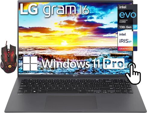 كمبيوتر محمول LG Gram 16 خفيف الوزن يعمل باللمس للأعمال 2024، شاشة 16 بوصة IPS WQXGA 2560 x 1600، الجيل الثالث عشر Intel 12-Core i7-1360P، ذاكرة الوصول العشوائي 16 جيجابايت، 1 تيرابايت SSD، رسومات Iris Xe، لوحة مفاتيح بإضاءة خلفية، Windows 11 Pro in Saudi Arabia