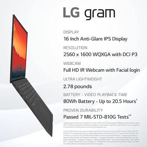 كمبيوتر محمول LG Gram 16 خفيف الوزن يعمل باللمس للأعمال 2024، شاشة 16 بوصة IPS WQXGA 2560 x 1600، الجيل الثالث عشر Intel 12-Core i7-1360P، ذاكرة الوصول العشوائي 16 جيجابايت، 1 تيرابايت SSD، رسومات Iris Xe، لوحة مفاتيح بإضاءة خلفية، Windows 11 Pro in Saudi Arabia