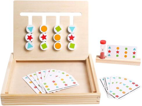 Montessori Learning Toy, Wooden Toys Color Shape Slide Puzzle Matching Brain Teasers Logic IQ Game Montessori STEM Preschool Educational Toys for Toddlers Kids Boys Girls in Kuwait