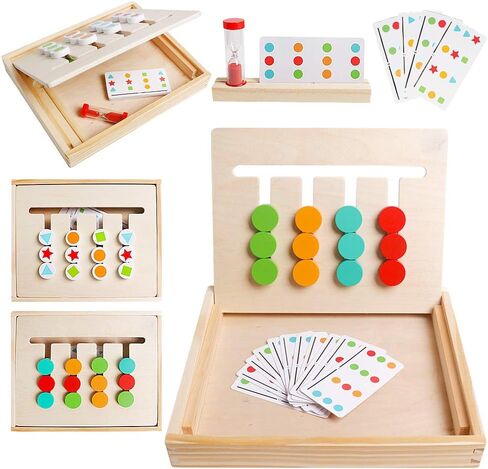 Montessori Learning Toy, Wooden Toys Color Shape Slide Puzzle Matching Brain Teasers Logic IQ Game Montessori STEM Preschool Educational Toys for Toddlers Kids Boys Girls in Kuwait
