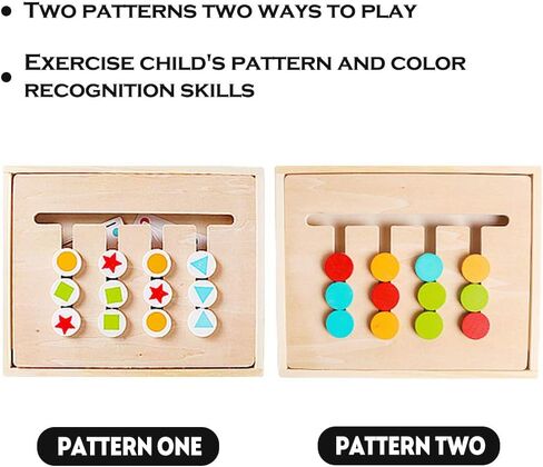Montessori Learning Toy, Wooden Toys Color Shape Slide Puzzle Matching Brain Teasers Logic IQ Game Montessori STEM Preschool Educational Toys for Toddlers Kids Boys Girls in Kuwait
