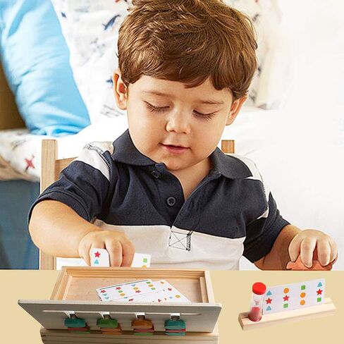 Montessori Learning Toy, Wooden Toys Color Shape Slide Puzzle Matching Brain Teasers Logic IQ Game Montessori STEM Preschool Educational Toys for Toddlers Kids Boys Girls in Kuwait