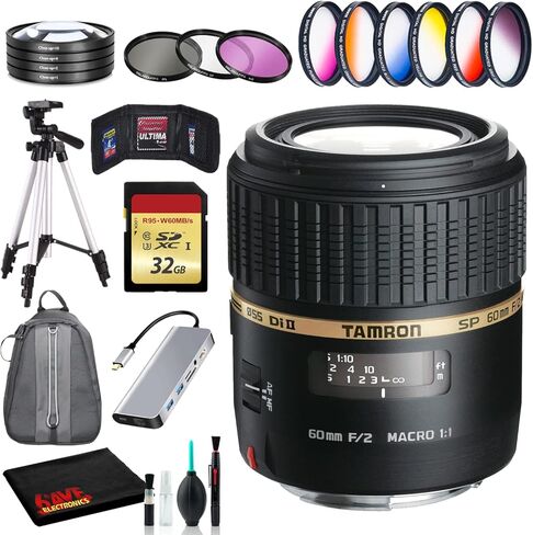 عدسة ماكرو Tamron SP مقاس 60 مم f/2 Di II 1:1 لهاتف Sony A - تأتي مع أدوات التنظيف والذاكرة، وحامل ثلاثي القوائم، ومجموعات الفلتر (الإصدار الدولي) in Saudi Arabia