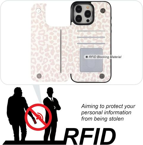 حافظة HAOPINSH لهاتف iPhone 15 Pro Max مع حامل بطاقة، نمط الفهد الأبيض بنمط الفهد الخلفي القابل للطي من جلد البولي يوريثان مع فتحات للبطاقات للنساء والفتيات، غطاء مشبك مغناطيسي مزدوج 6.7 بوصة in Kuwait