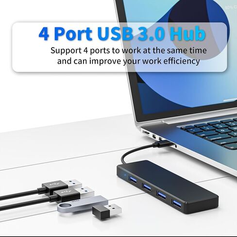 موزع USB 3.0، 4 منافذ USB A موسع USB صغير رفيع للغاية، محور USB متعدد لأجهزة الكمبيوتر المحمول، الكمبيوتر الشخصي، Xbox، محرك أقراص فلاش، HDD، وحدة التحكم، الطابعة، الكاميرا، لوحة المفاتيح، الماوس والمزيد in Saudi Arabia
